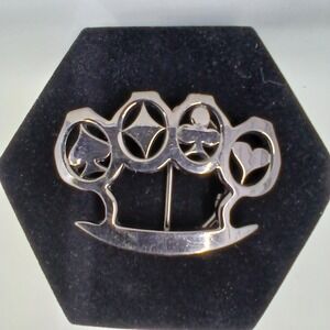 NO FEAR Playing Card Belt Buckle Mens One Size Silver Metal Brass Knuckle Poker